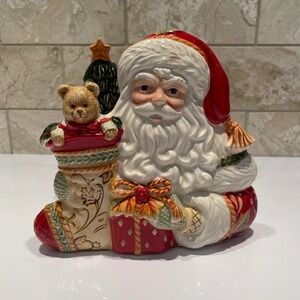 Fitz and Floyd Damask Holiday Santa Claus‎ Ceramic Napkin Card Holder Christmas